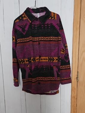 Zenana Outfitters Purple & Black Aztec Button-Up Jacket